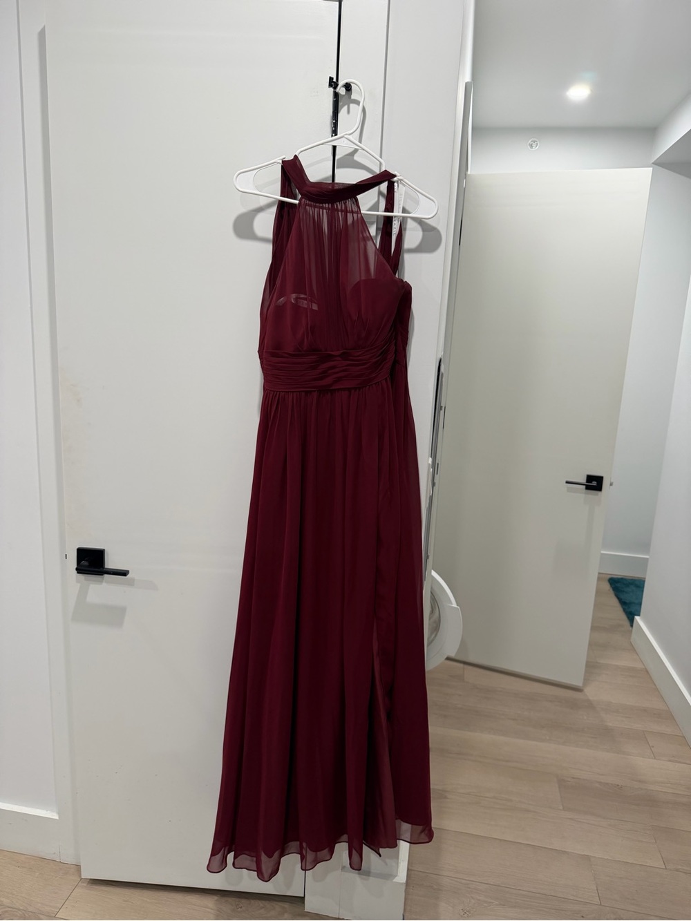 Azazie Burgundy Chiffon Halter Bridesmaid Gown